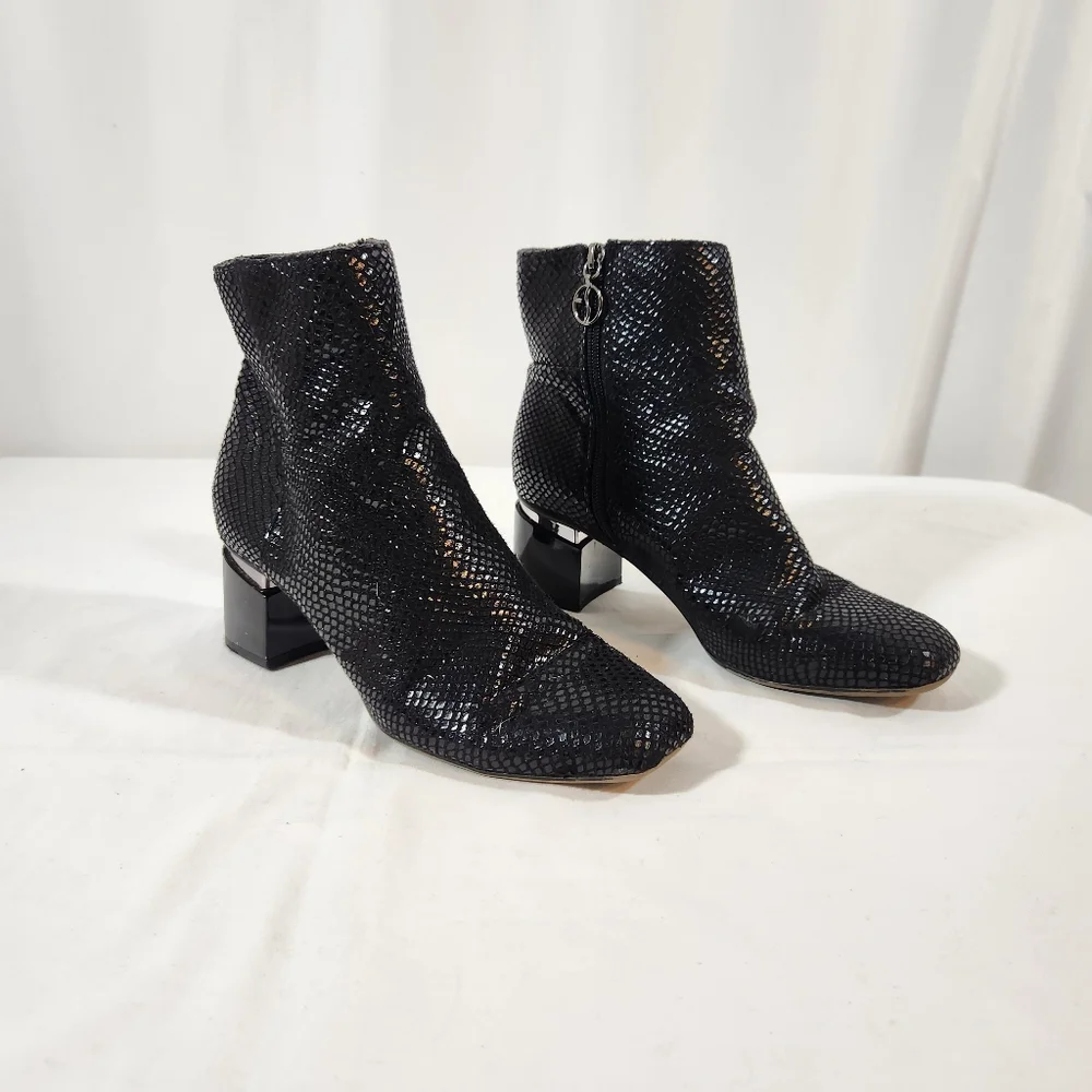 Franco Sarto Black Snakeskin Boots Size 7.5